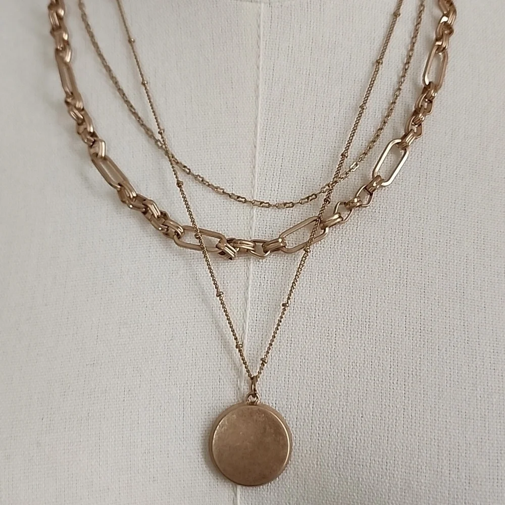 Gold-Tone Layered Necklace With Pendant Adjustable